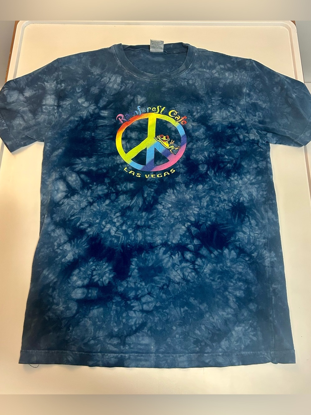 Vintage Blue Tie Dye MGM Grand Las Vegas Rainforest Cafe T Shirt Size S